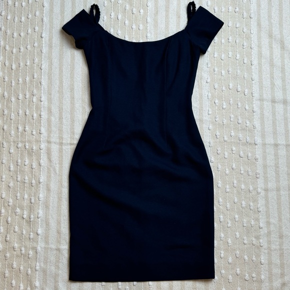 Vera Wang vintage navy knee length off the shoulder cocktail dress size 10 - Picture 2 of 10